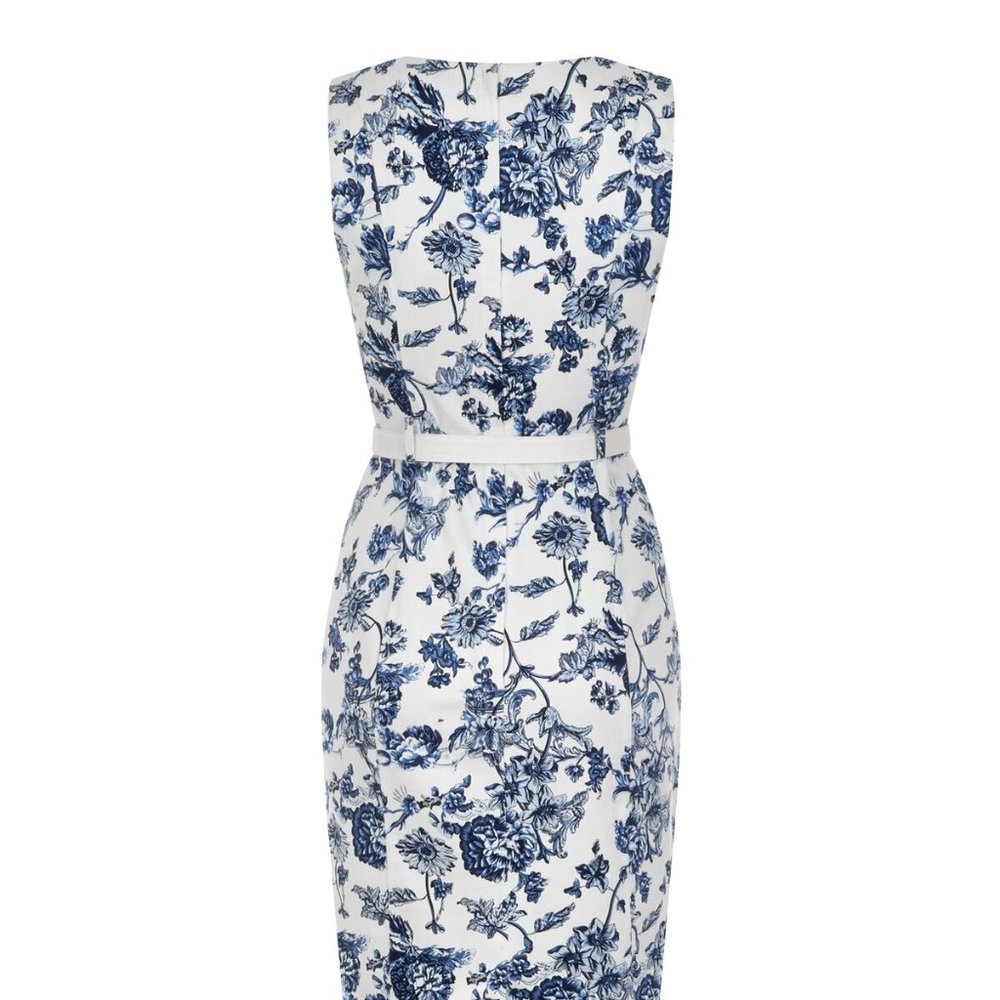 COLLECTIF VINTAGE BODYCON PENCIL DRESS WHITE AND BLUE SIZE M UK 12